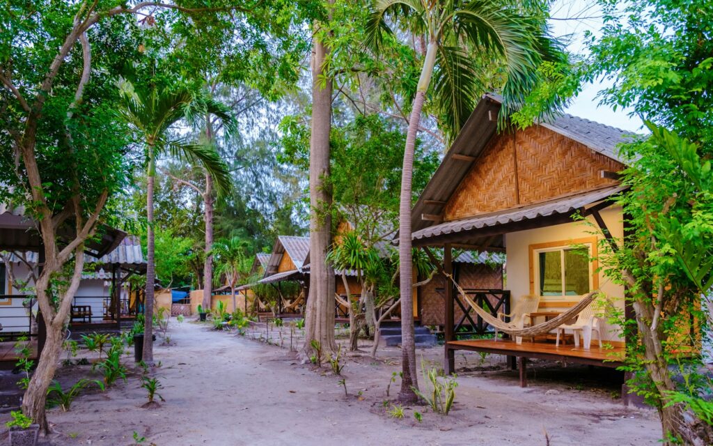 bamboo hut bungalows on the beach in Thailand